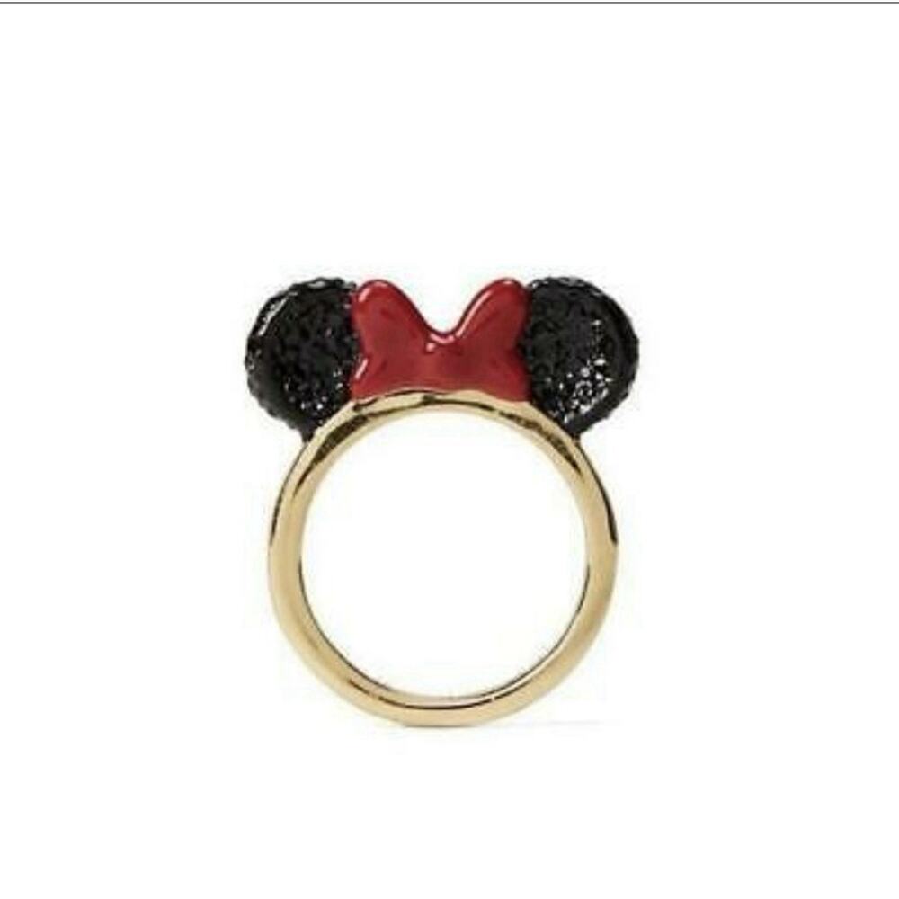 Kate Spade X Disney Minnie Mouse Ears Limited Edition Gold Plate Ring Pave Sz 7 - Picture 8 of 10